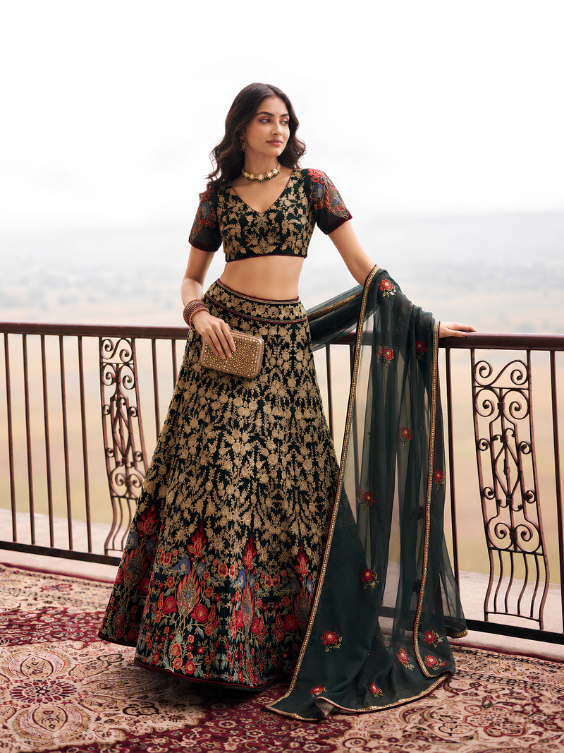 Sloane Black Multicolor Embroidered Bridal Lehenga Set