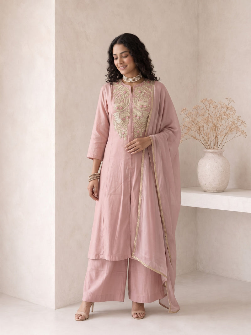 Roselle Blush Silk Anarkali Suit Set