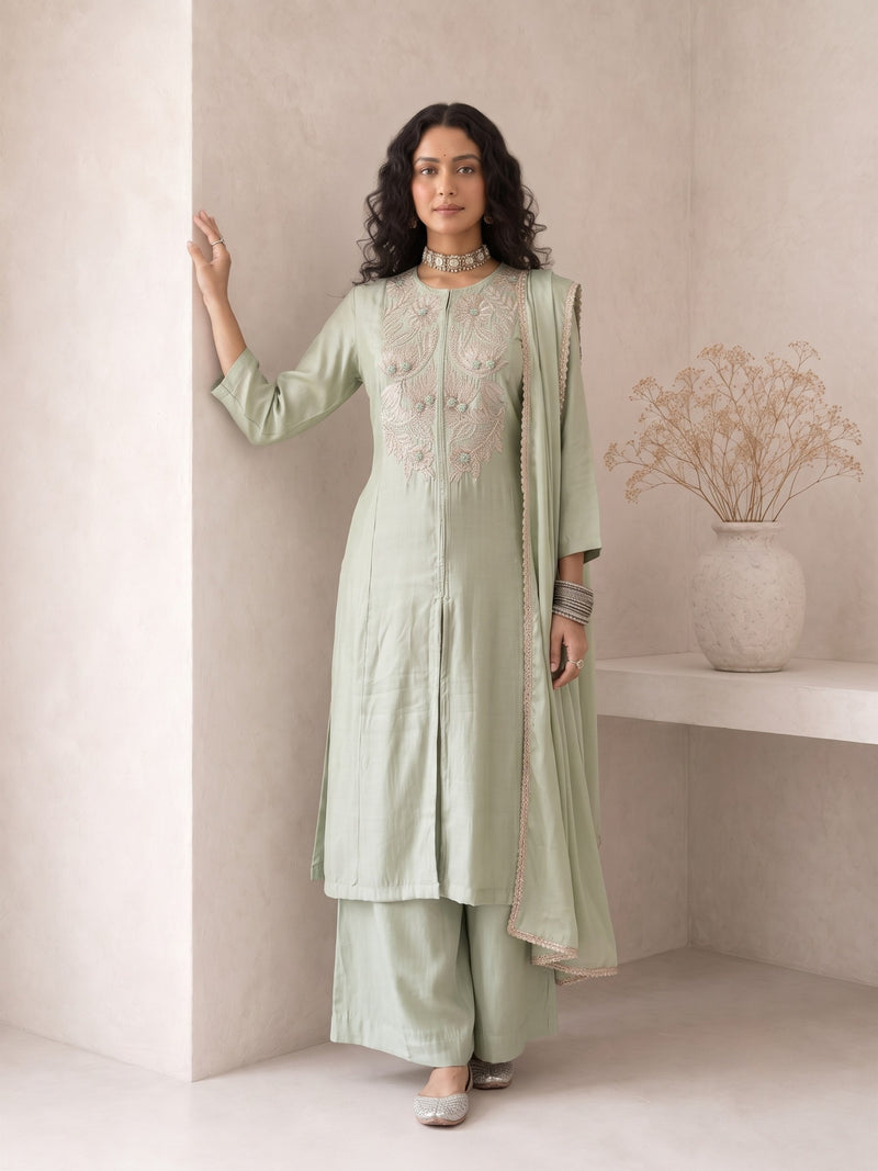 Roselle Sage Silk Anarkali Suit Set