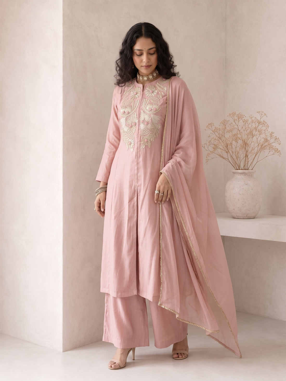 Roselle Blush Silk Anarkali Suit Set