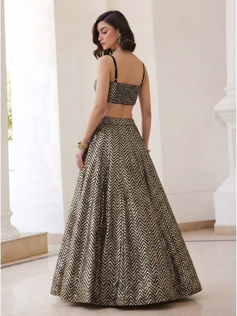 Gold Weave Jacquard Indo-Western Lehenga Set