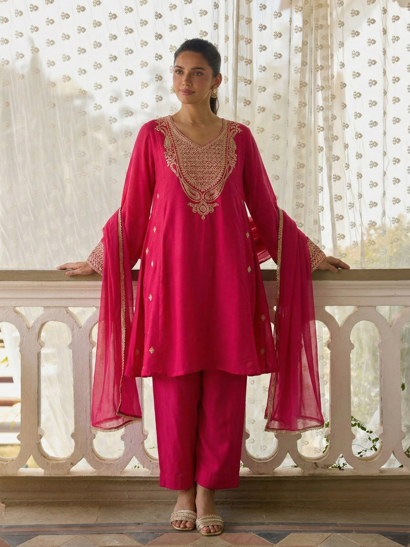Nooré Designer Rani Pink Festive Kurta Set