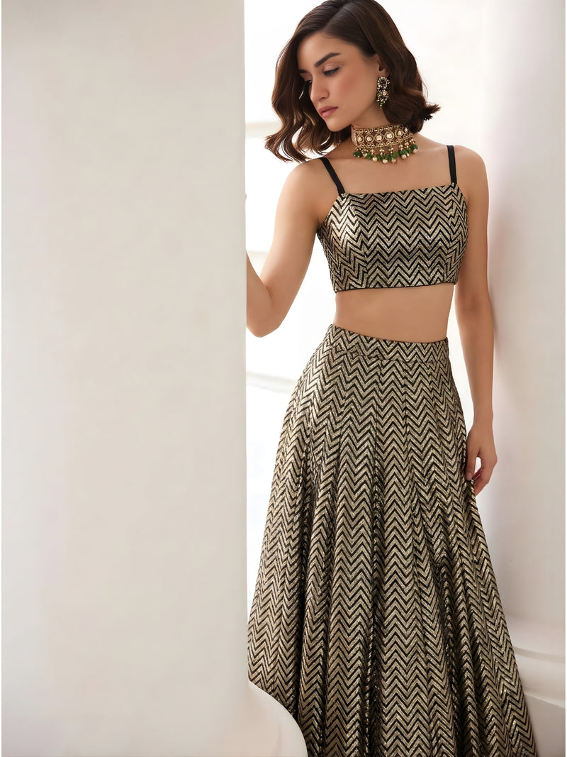 Gold Weave Jacquard Indo-Western Lehenga Set
