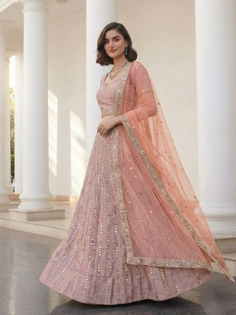 Blush Rose Mirror - Striped Lehenga Set - Alizeh Official