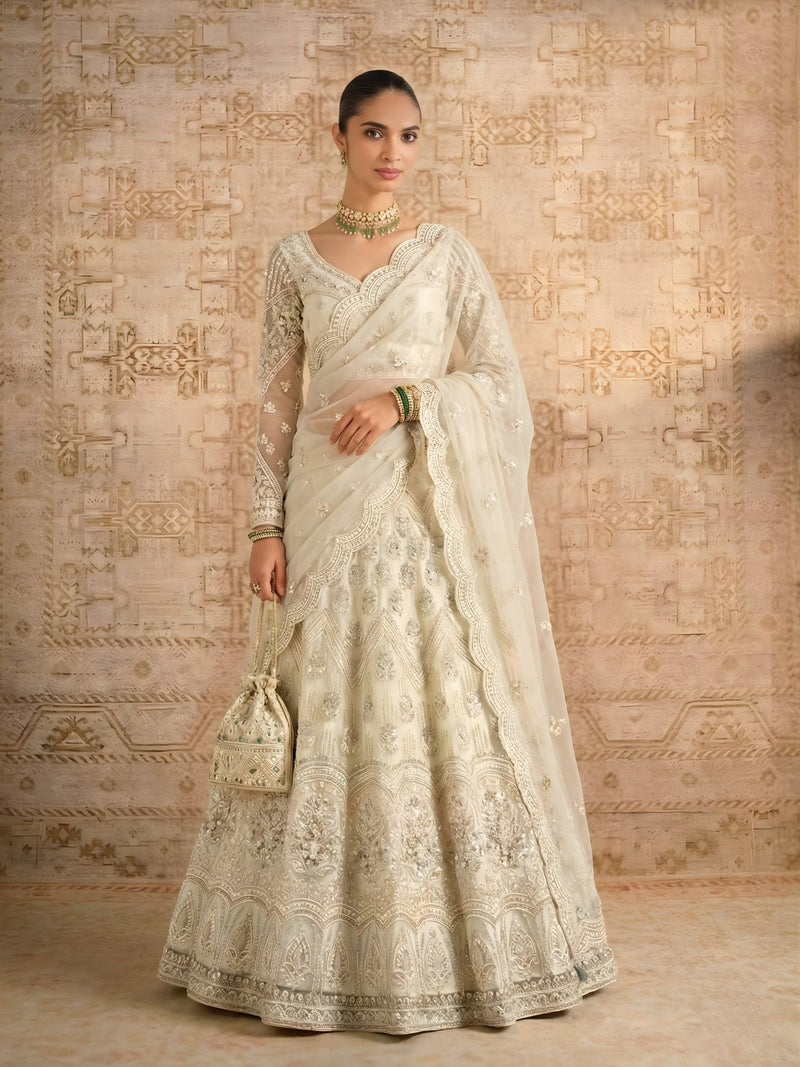 Zaria Ivory Embroidered Bridal Lehenga Set - Alizeh Official