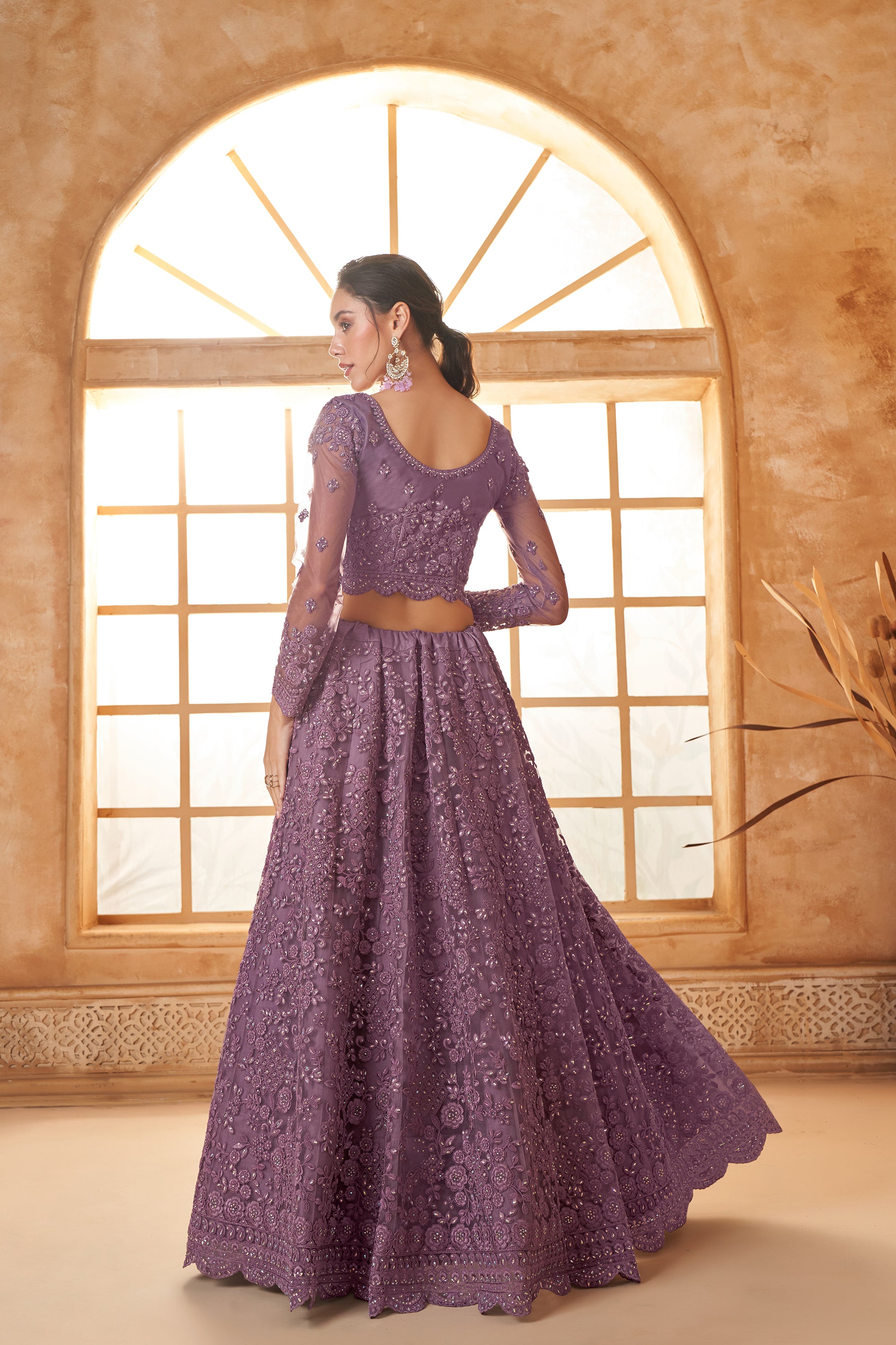 Purple Color Heavy Embroidered Net Lehenga Choli With Dupatta