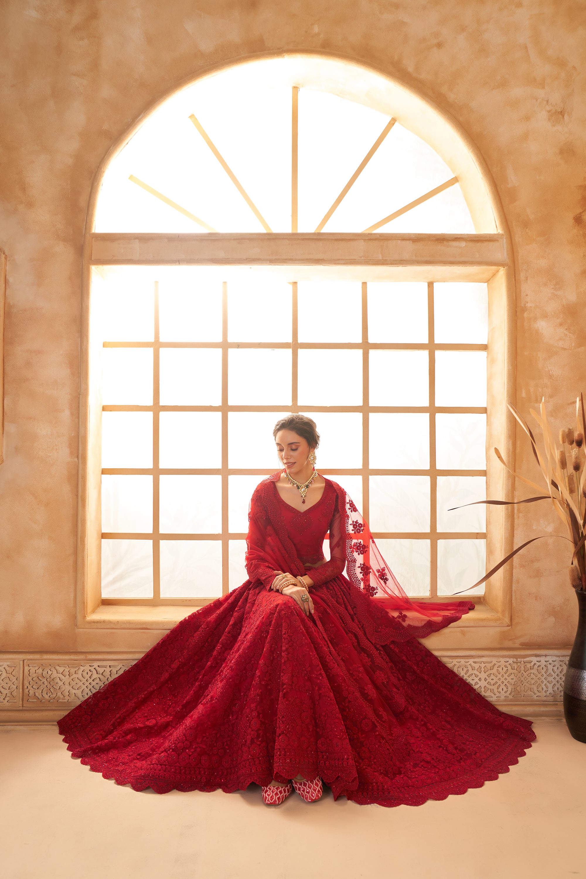 Red Color Heavy Embroidered Net Lehenga Choli With Dupatta