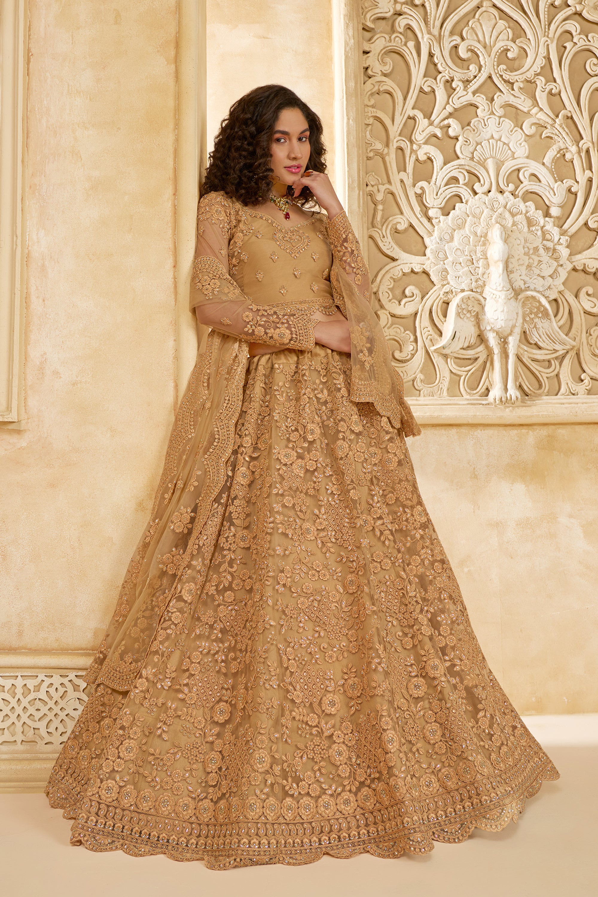 Golden Color Heavy Embroidered Net Lehenga Choli With Dupatta