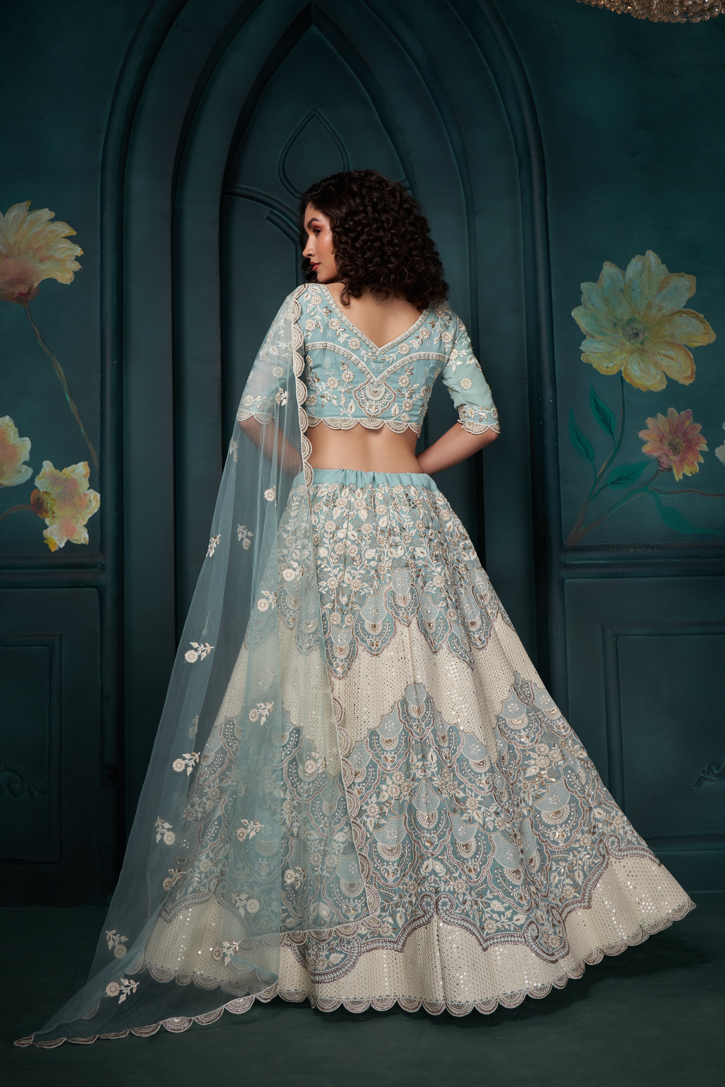 Powder Blue Embroidered Heavy Designer Lehenga Choli