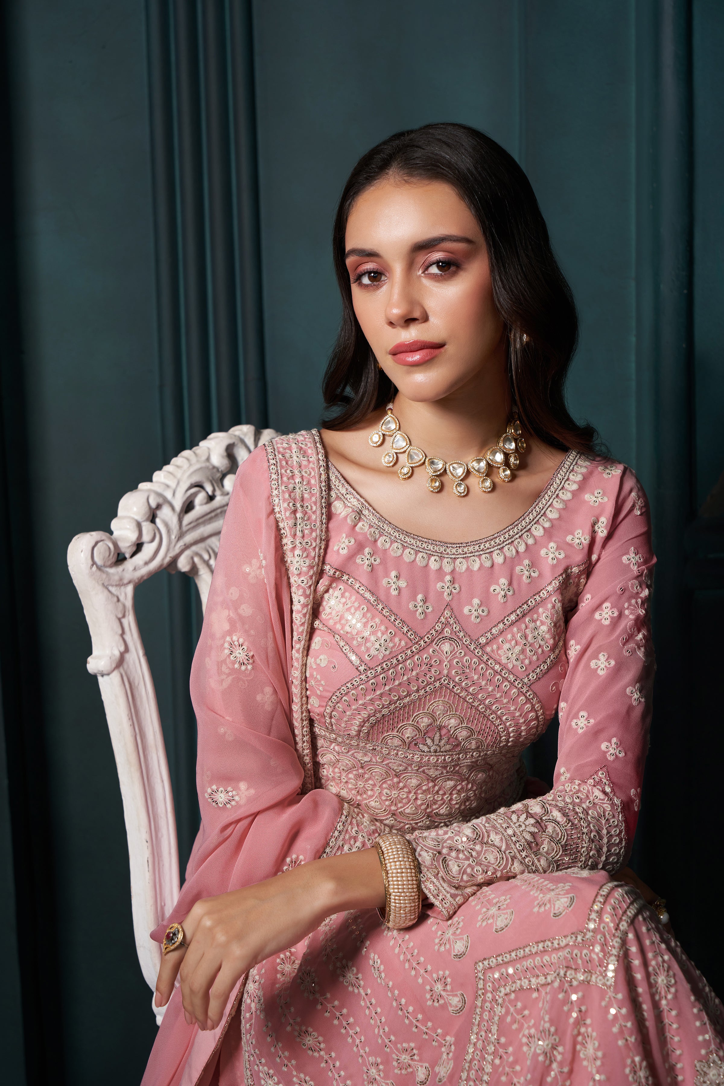 Baby Pink Heavy Embroidered Wedding Lehenga Choli