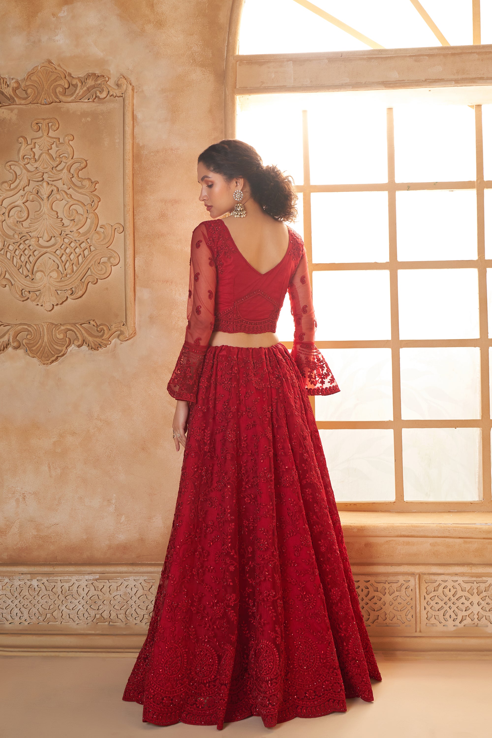 Red Color Heavy Embroidered Net Lehenga Choli With Dupatta