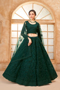 Bottle Green Color Heavy Embroidered Net Lehenga Choli With Dupatta
