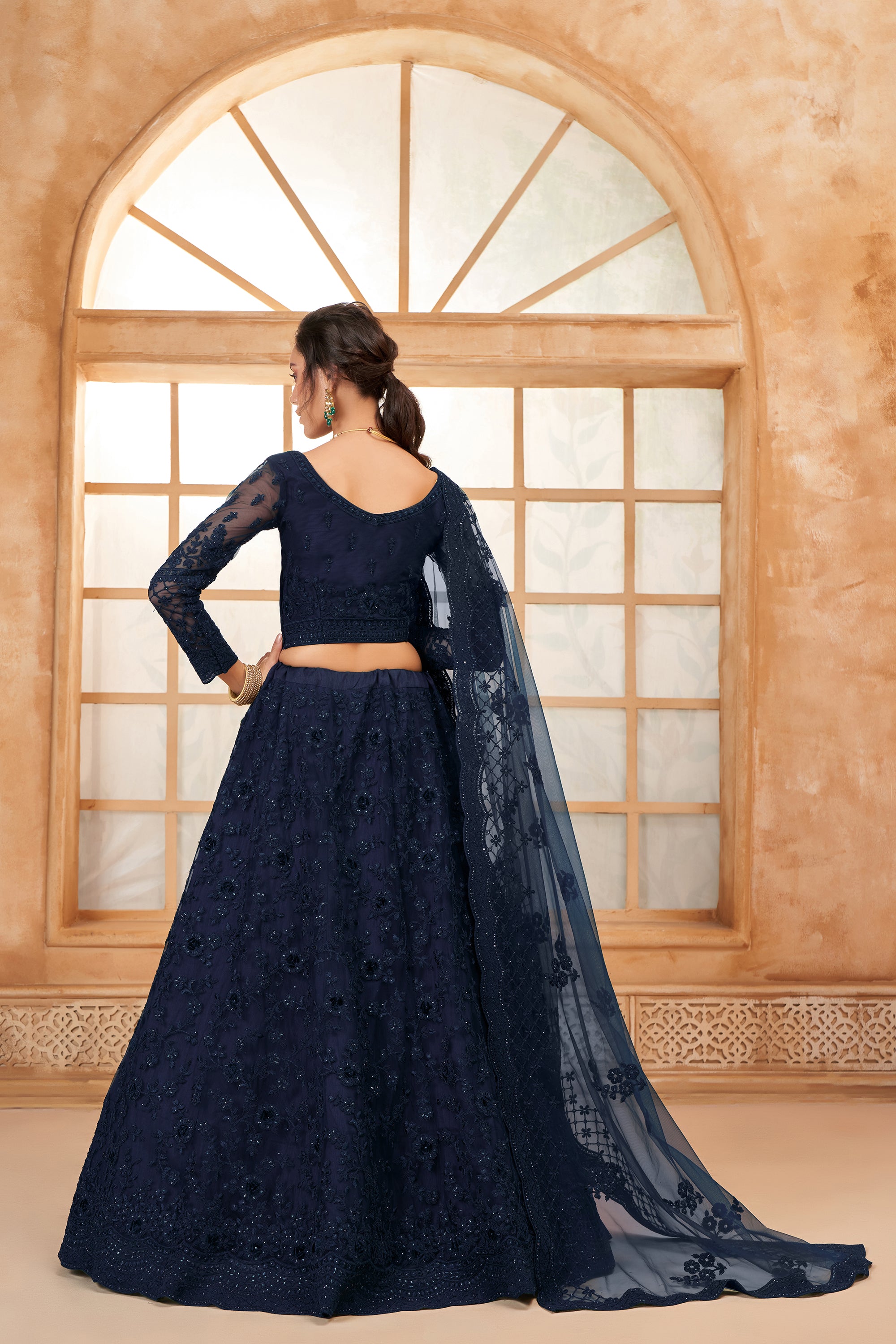 Deep Blue Color Heavy Embroidered Net Lehenga Choli With Dupatta