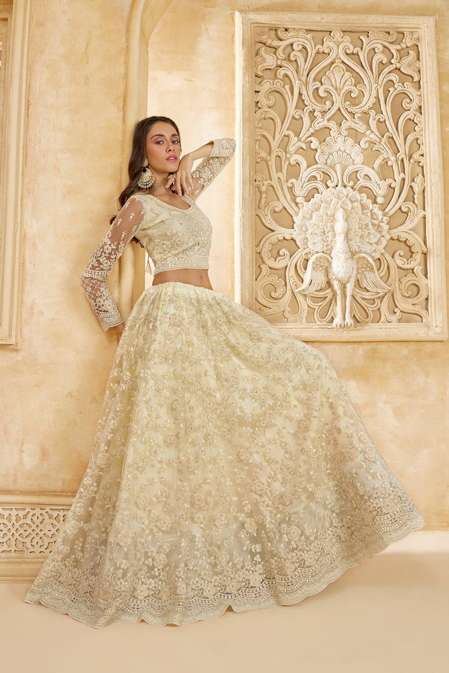Ivory Color Heavy Embroidered Net Lehenga Choli With Dupatta