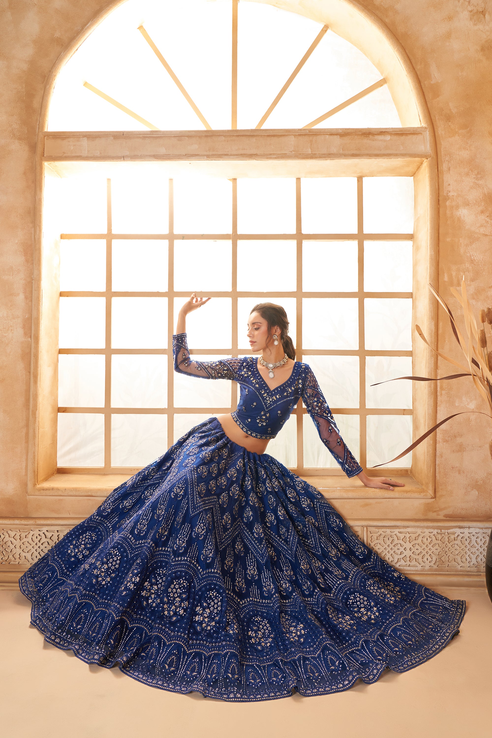 Royal Blue Color Heavy Embroidered Net Lehenga Choli With Dupatta