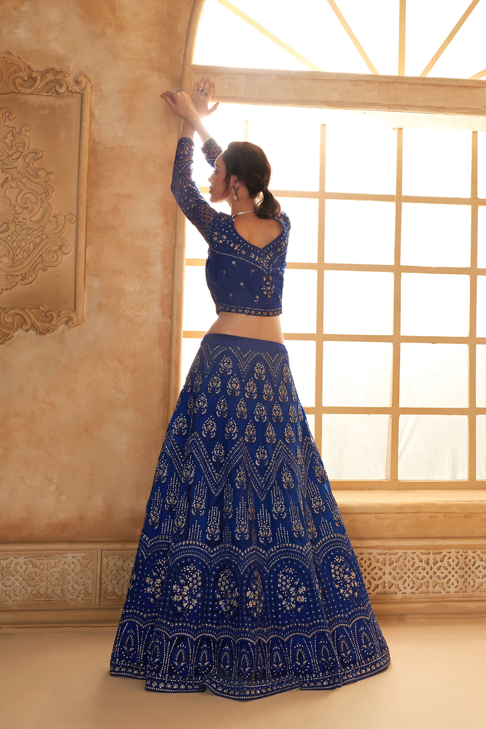 Royal Blue Color Heavy Embroidered Net Lehenga Choli With Dupatta