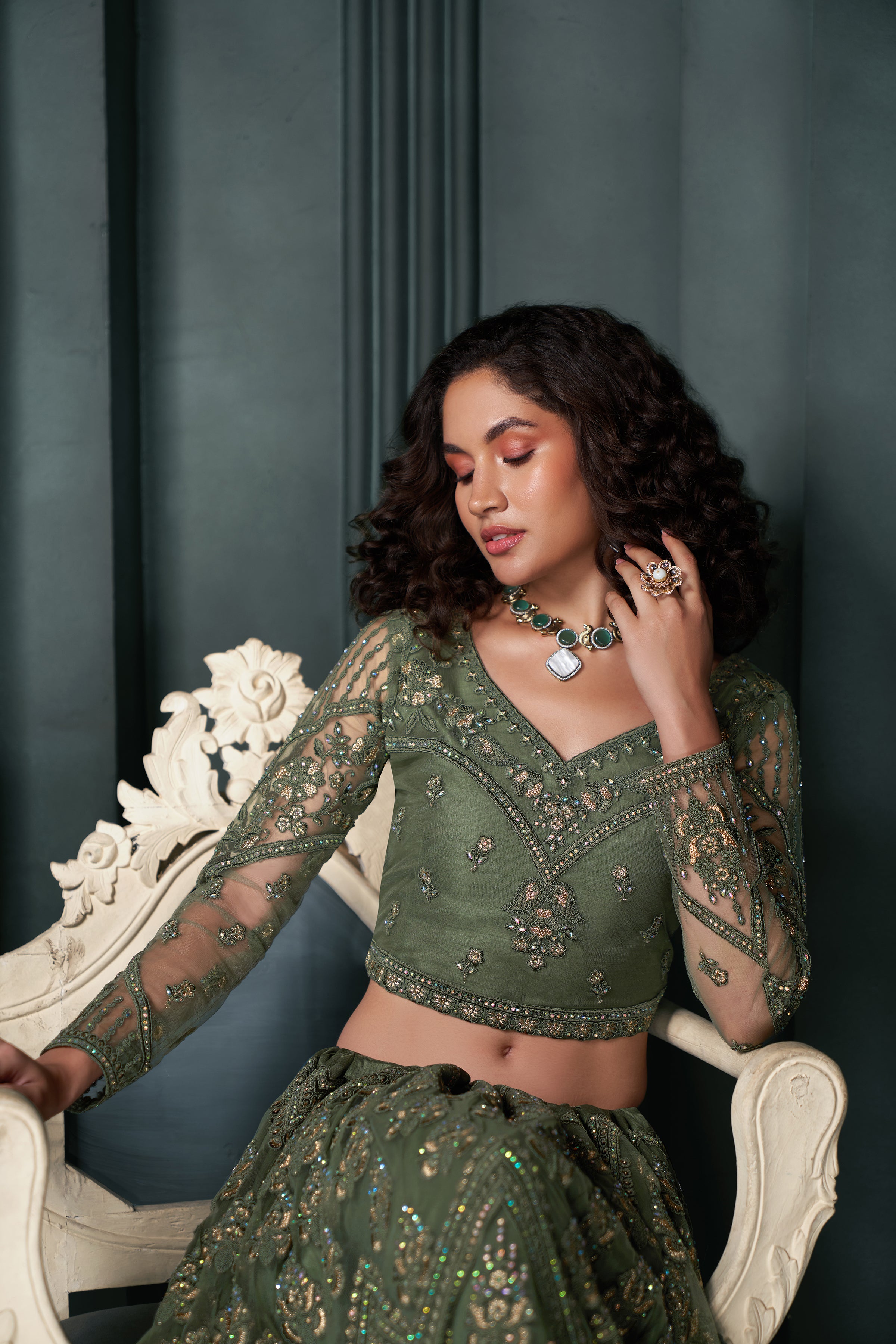 Mehendi Green Heavy Embroidered Bridal Lehenga Choli