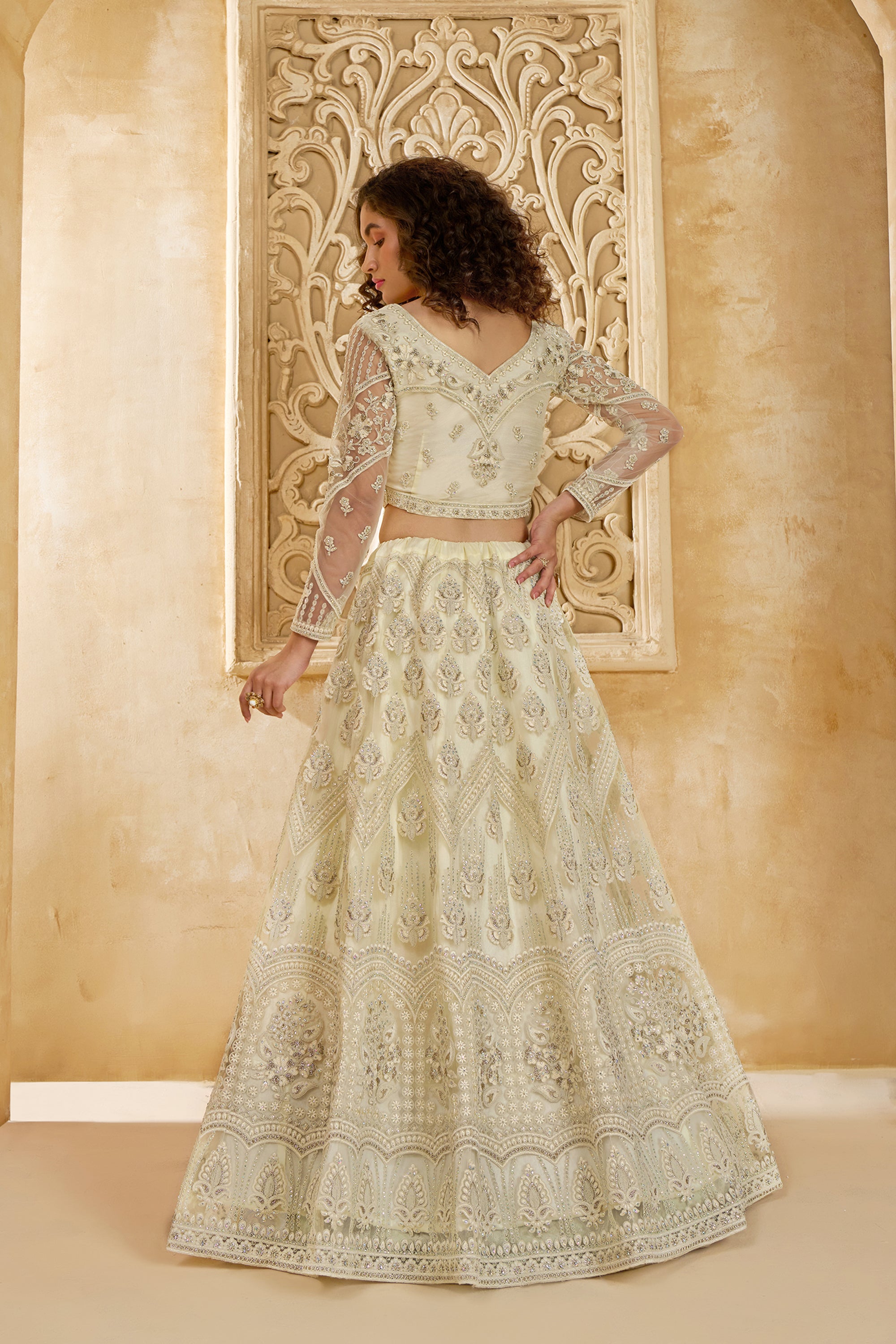 Ivory Color Heavy Embroidered Net Lehenga Choli With Dupatta