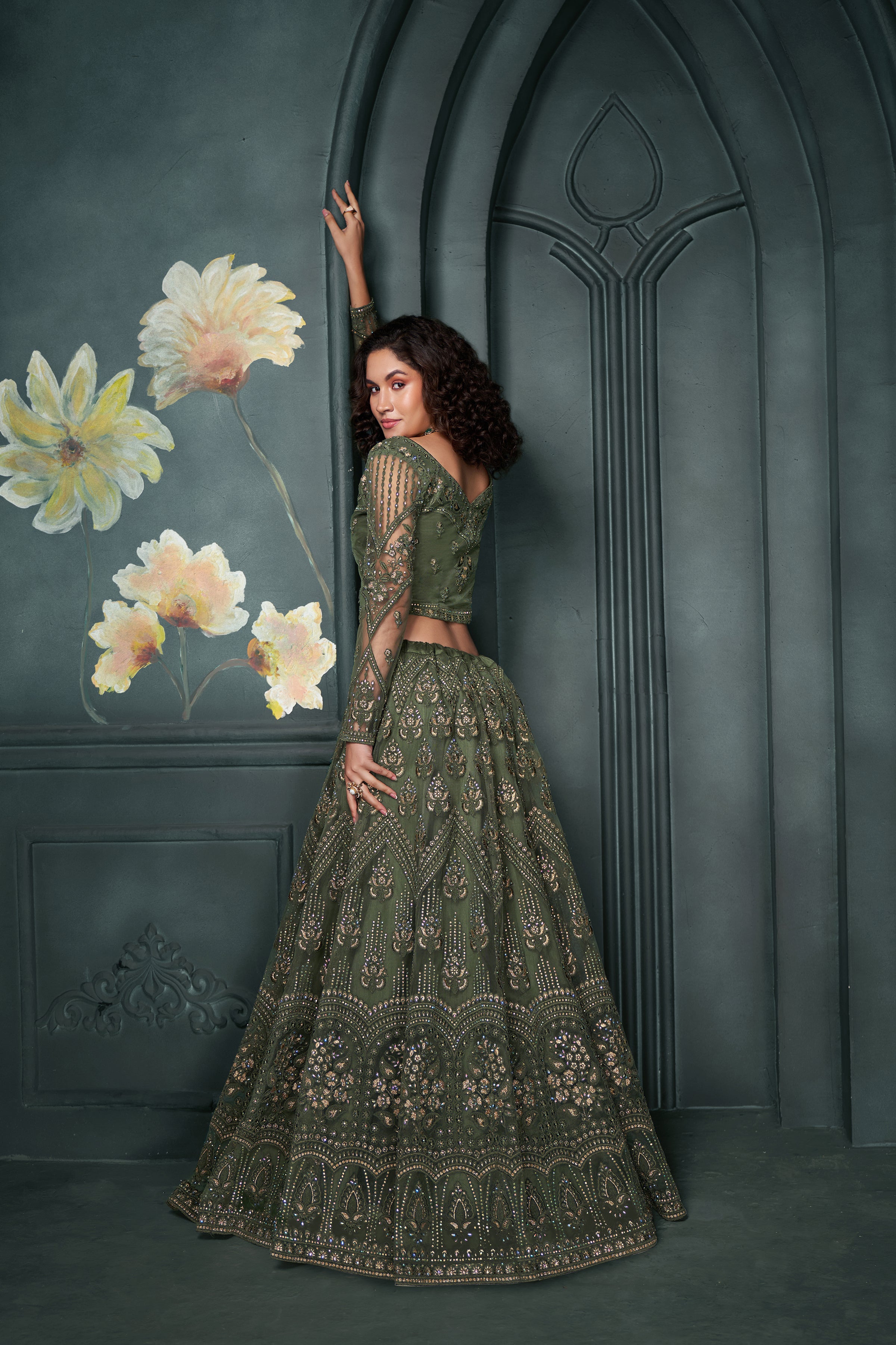 Mehendi Green Heavy Embroidered Bridal Lehenga Choli