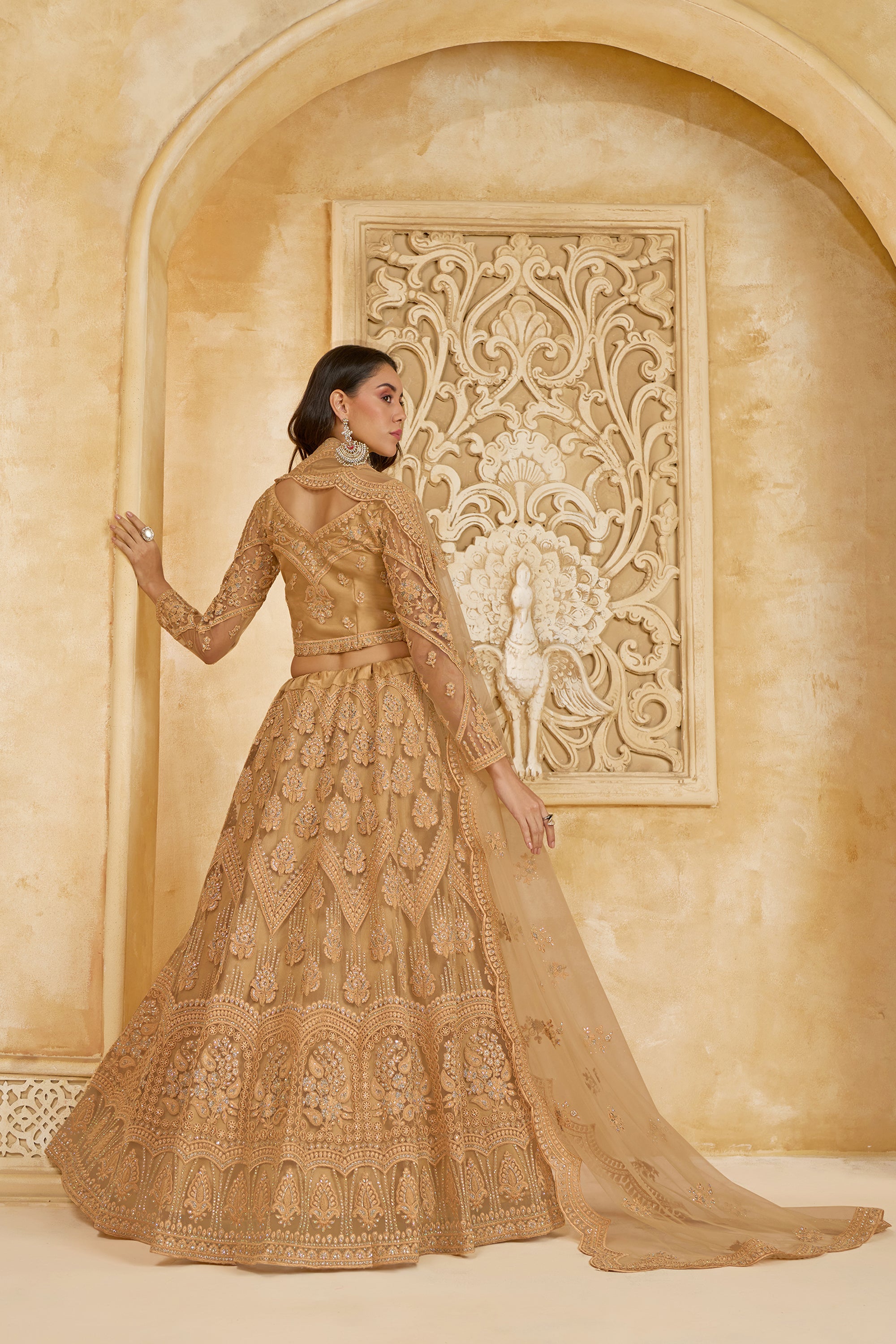 Golden Color Heavy Embroidered Net Lehenga Choli With Dupatta