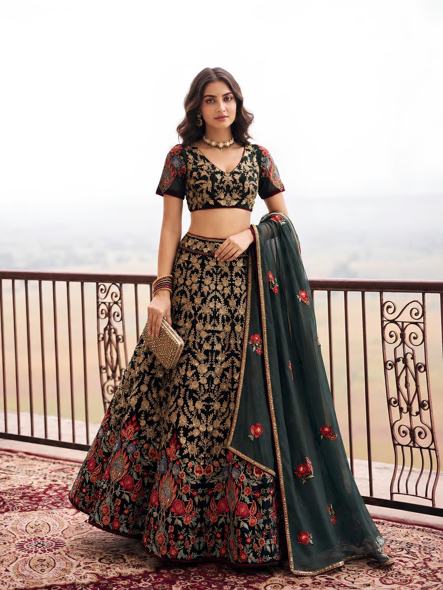 Sloane Black Multicolor Embroidered Bridal Lehenga Set