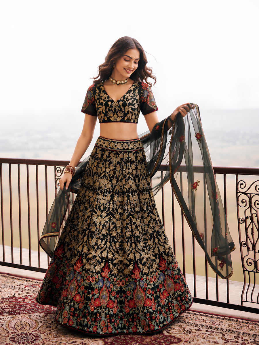 Sloane Black Multicolor Embroidered Bridal Lehenga Set