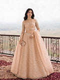 Colette peach embroidered bridal lehenga set with detailed blouse, full flared skirt and sheer matching dupatta