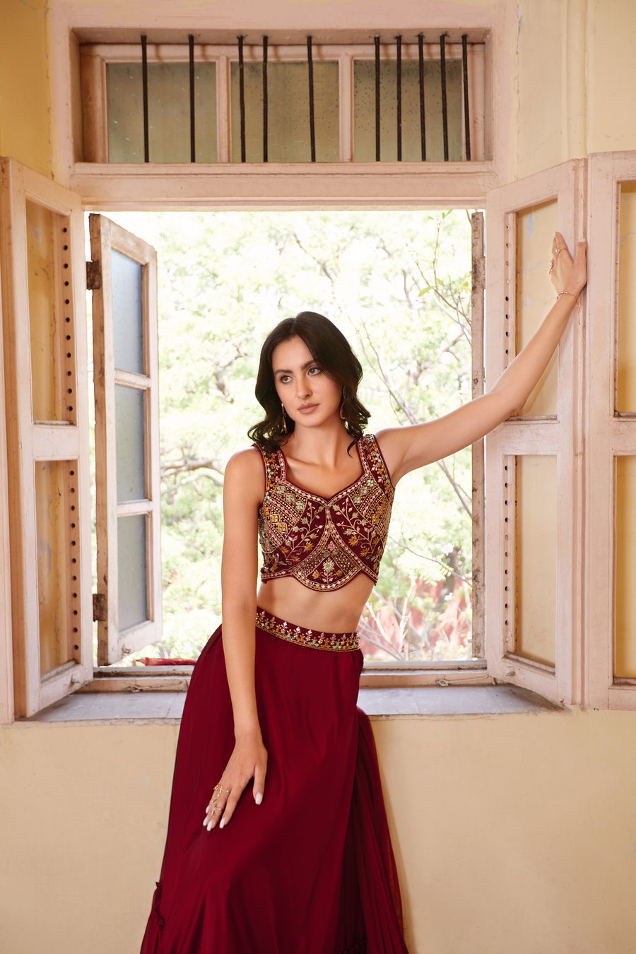 Ruhani Wine Georgette Lehenga
