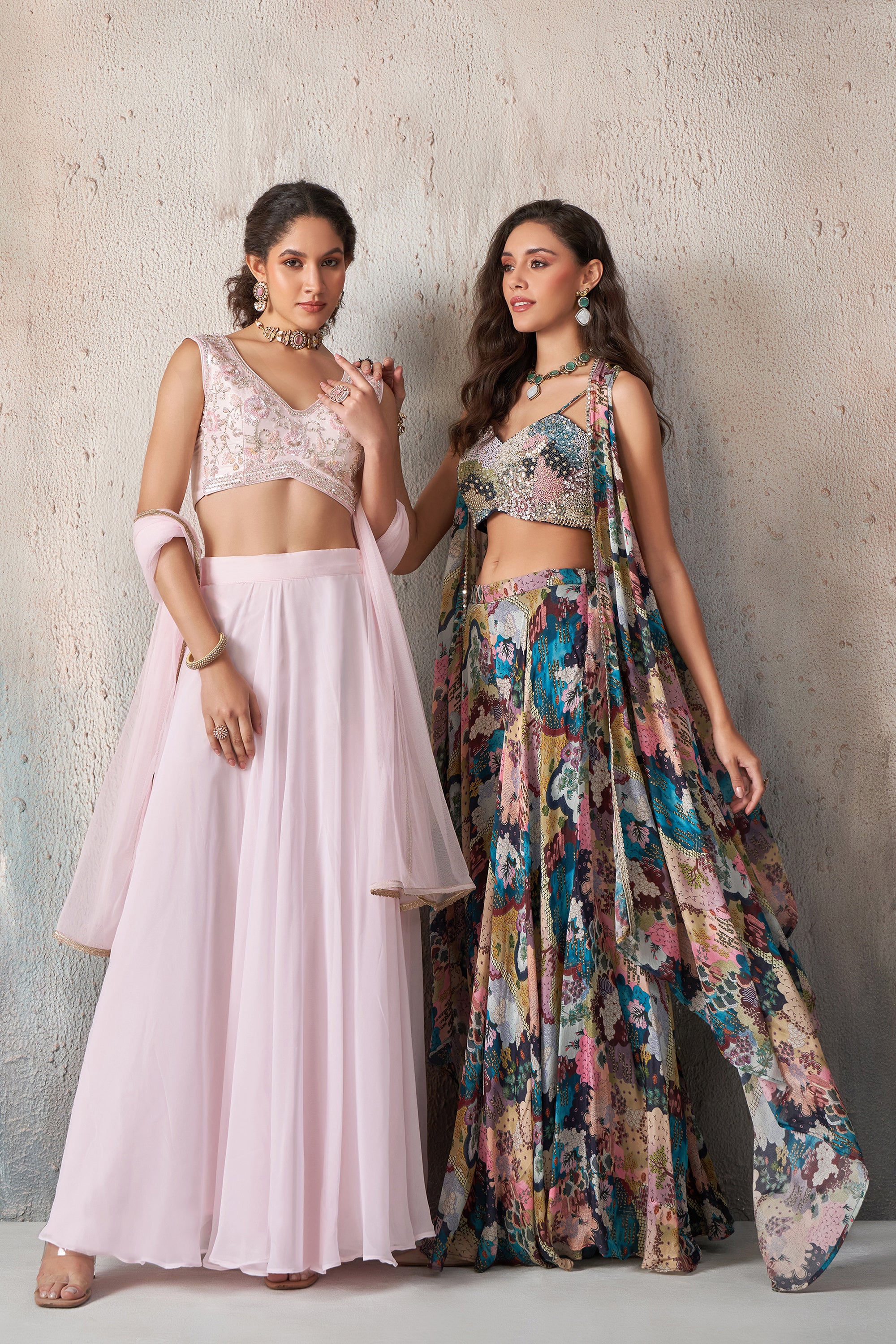 Pink Georgette Khatli Work Lehenga Set