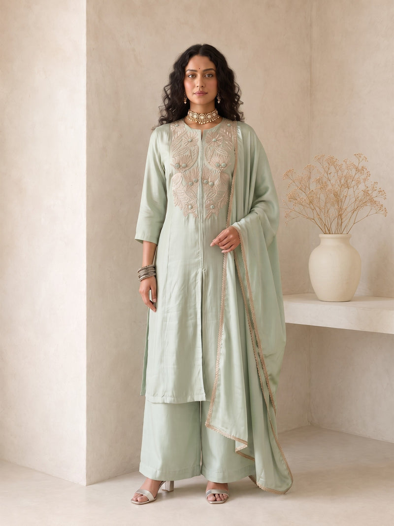 Roselle Sage Silk Anarkali Suit Set