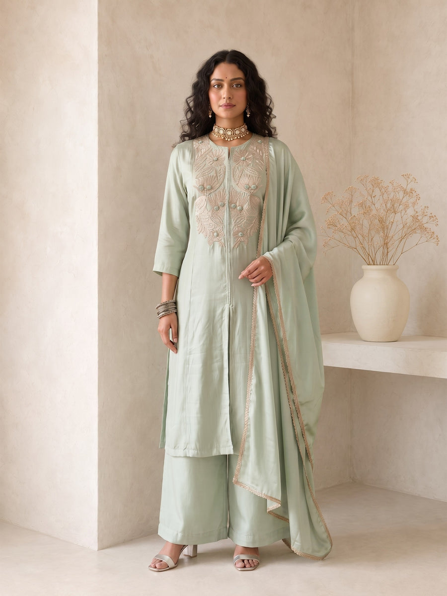 Roselle Sage Silk Anarkali Suit Set