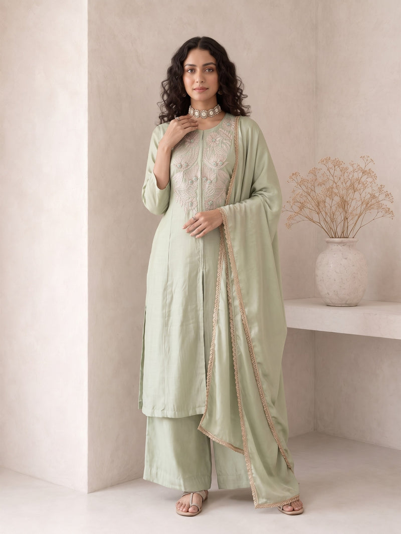 Roselle Sage Silk Anarkali Suit Set