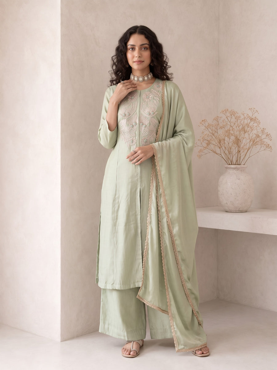 Roselle Sage Silk Anarkali Suit Set