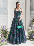 Floréa Emerald Bloom printed Tabby Organza lehenga set with floral design for luxury wedding guest wear