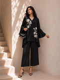 Black embroidered co-ord set for women with flowy tunic
