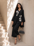 Aira black embroidered crepe co-ord set for women with flared sleeves