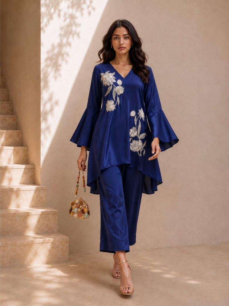 Aira Blue Embroidered Co-Ord Set