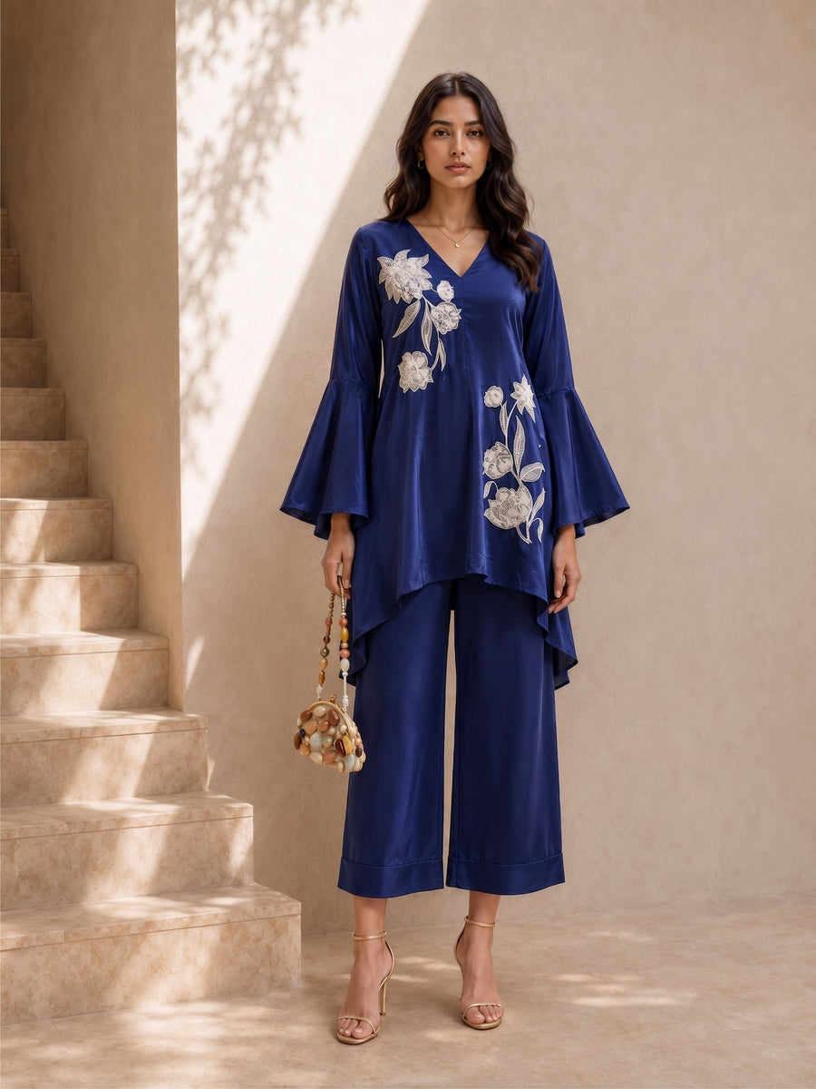 Aira Blue Embroidered Co-Ord Set