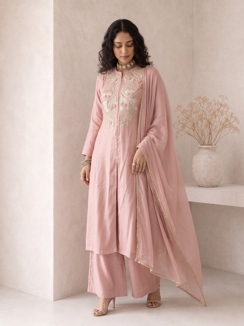 Roselle Blush Silk Anarkali Suit Set