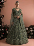 Olive Green Color Heavy Embroidered Net Lehenga Choli With Dupatta