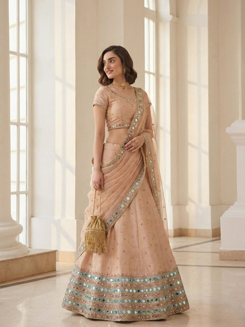 Soft Peach Mirror-Work Lehenga Set