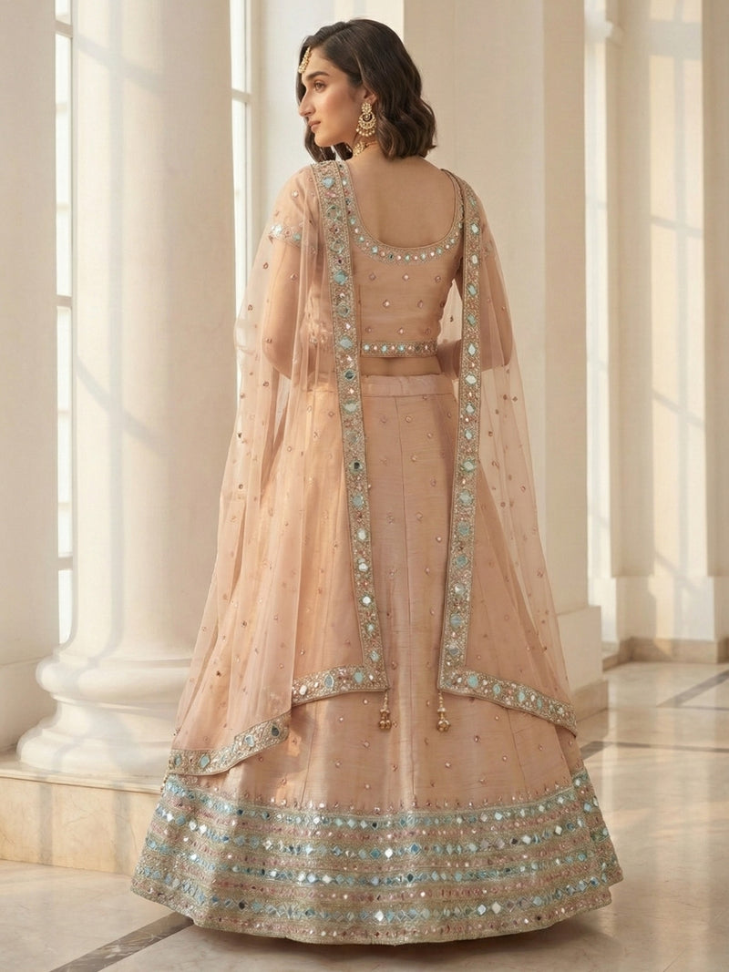 Soft Peach Mirror-Work Lehenga Set