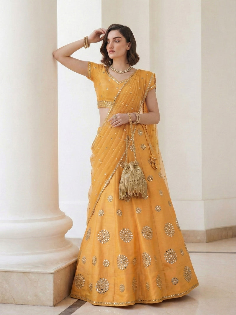 Sunlit Mustard Mirror-Work Lehenga Set