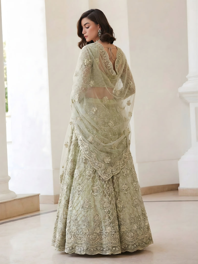 Pista Green Color Heavy Embroidered Net Lehenga Choli With Dupatta