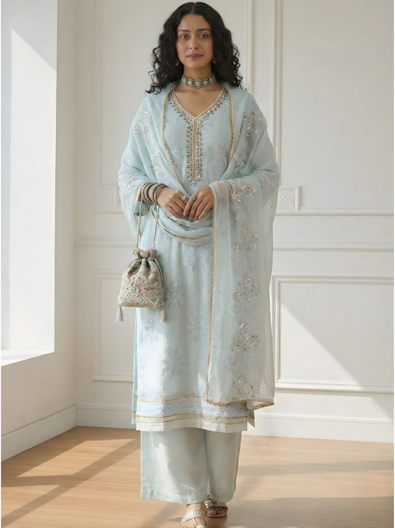 Alizeh Powder Blue Embroidered Pakistani Pant Set
