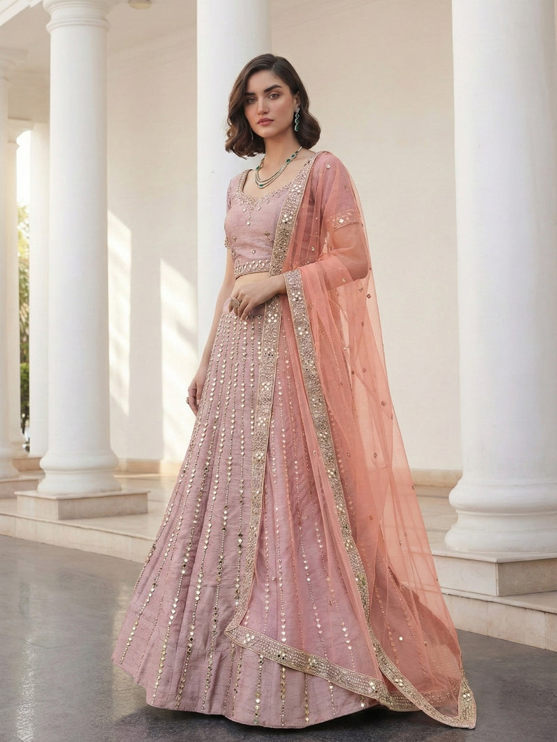 Blush Rose Mirror-Striped Lehenga Set
