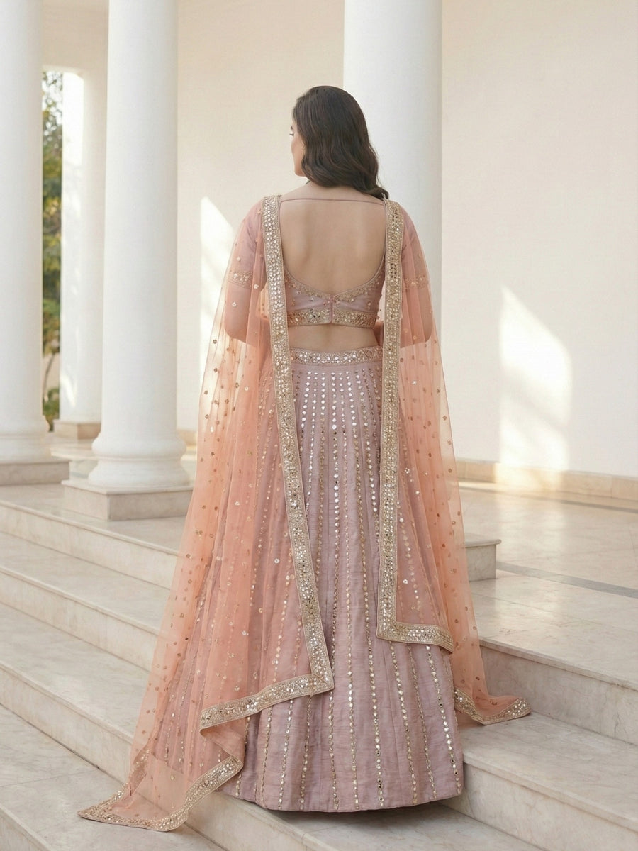 Blush Rose Mirror-Striped Lehenga Set