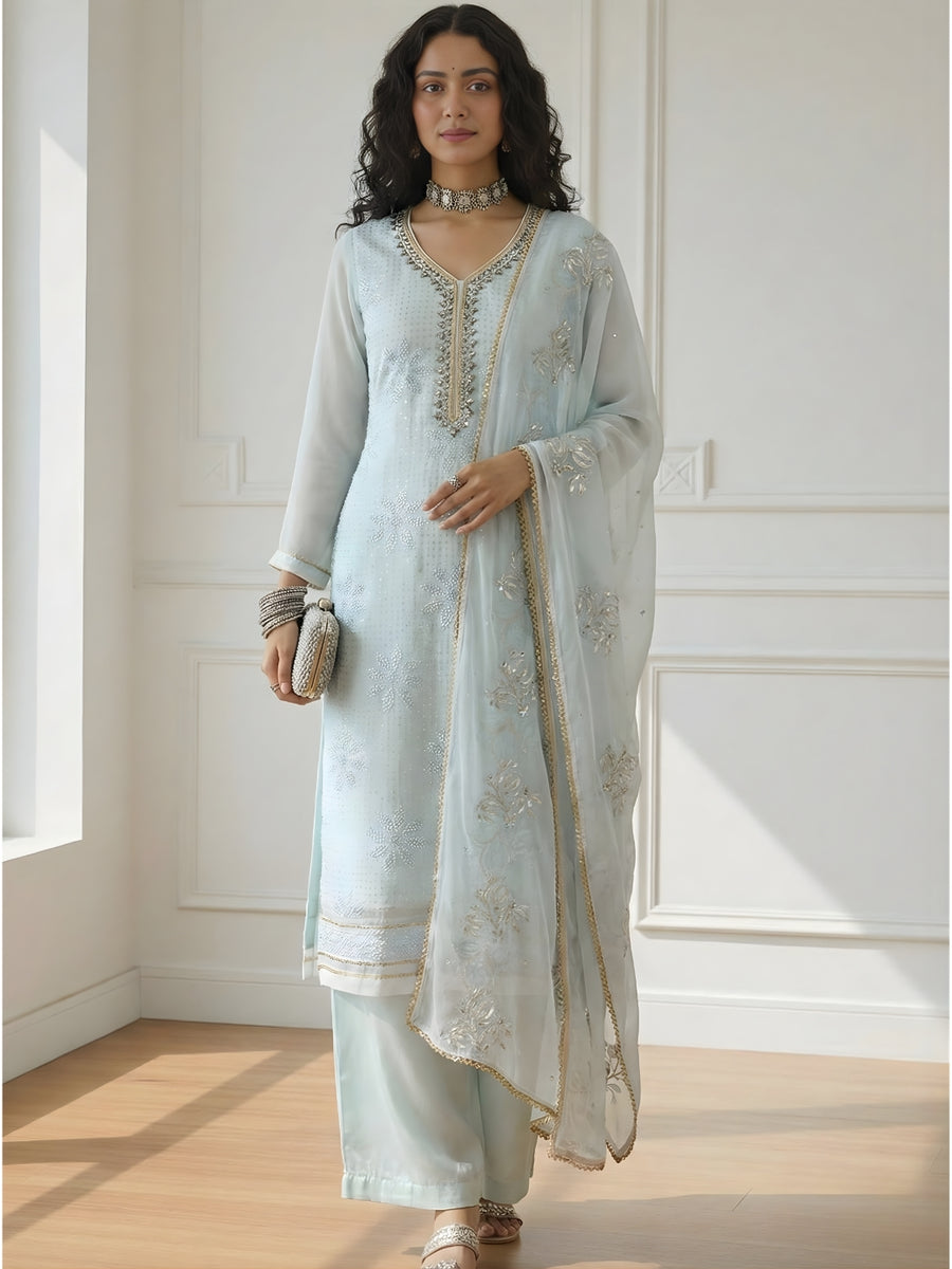 Alizeh Powder Blue Embroidered Pakistani Pant Set