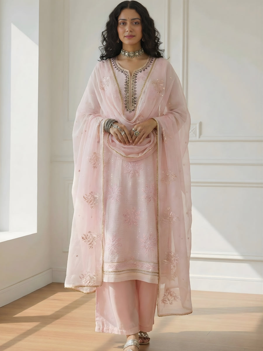 Alizeh Light Pink Embroidered Pakistani Pant Style Suit Set