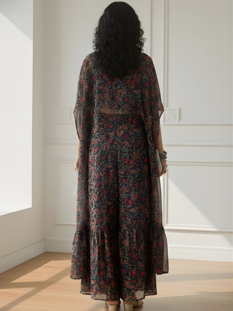 Midnight Opal Sharara And Cape Set